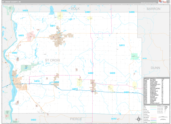 St. Croix County, WI Carrier Route Wall Map